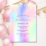 Invitación Dulce purpurina arcoíris de 16 años rosa oro rosa<br><div class="desc">Invitación a una fiesta de cumpleaños 16 y 16 mujeres. Delante: fondo de color arcoiris morado, rosa, verde menta, oro rosa. Decorado con purpurinas falsos gotean en oro morado, rosa y falso. Personalice y agregue un nombre y detalles del fiesta. El nombre está escrito con un guión de estilo con...</div>
