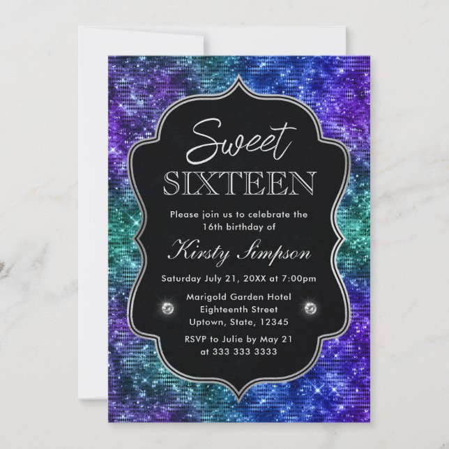 Invitación Dulce Purpurina de glamour del océano verde azulad (Anverso)