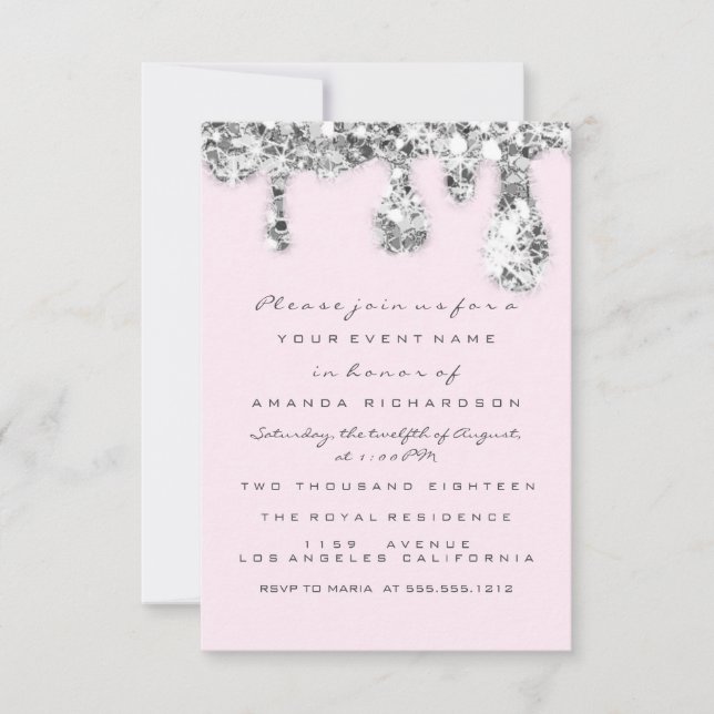 Invitación Dulce Purpurina de la Novia Rosa Gris (Anverso)