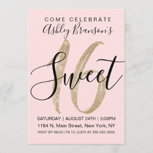 Invitación Dulce Purpurina de la Secuencia de Oro Girly Rosa