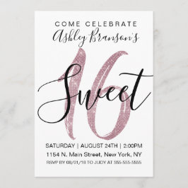 Invitación Dulce Purpurina de la secuencia rosa Faux 16