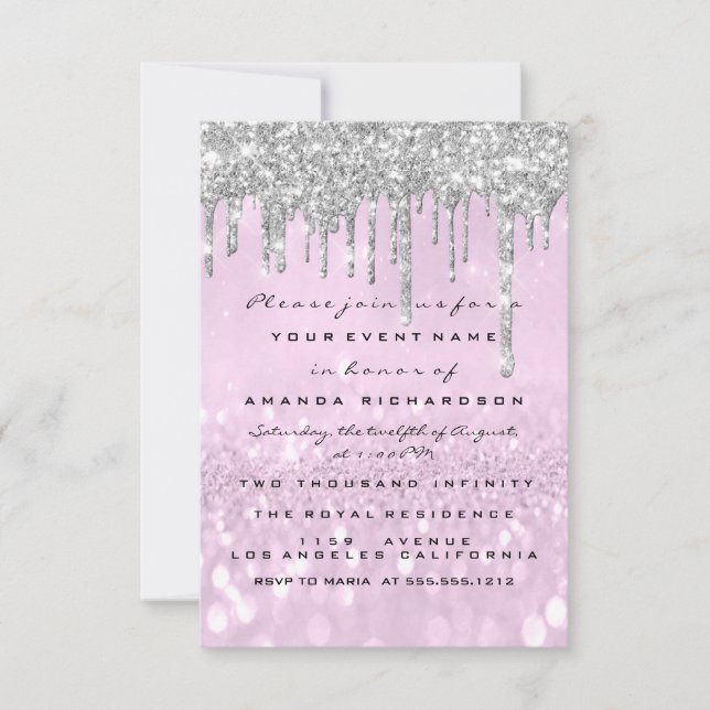Invitación Dulce purpurina de Morada Plata Morada de Brida 16 (Anverso)
