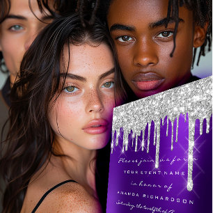 Invitación Dulce purpurina de Morada Plata Morada de Brida 16