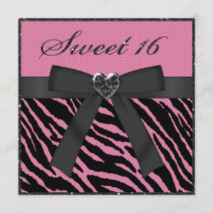 Invitación Dulce purpurina del estampado de zebra rosado y