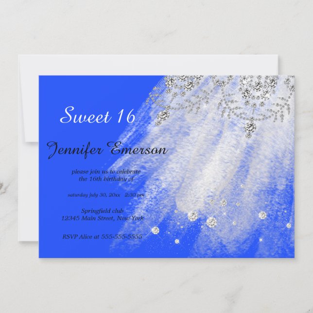 Invitación Dulce Purpurina del vestido de zafiro azul platead (Anverso)