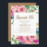 Invitación Dulce Purpurina dorado floral amarillo rosado 16<br><div class="desc">Elegante invitación a la fiesta de 16 cumpleaños para chicas con purpurina floral y dorado color rosa, azul y amarillo bonito. Póngase en contacto con el diseñador para obtener ayuda sobre la personalización o para solicitar productos de coincidencia o coordinación. El texto de esta tarjeta es completamente personalizable y puede...</div>