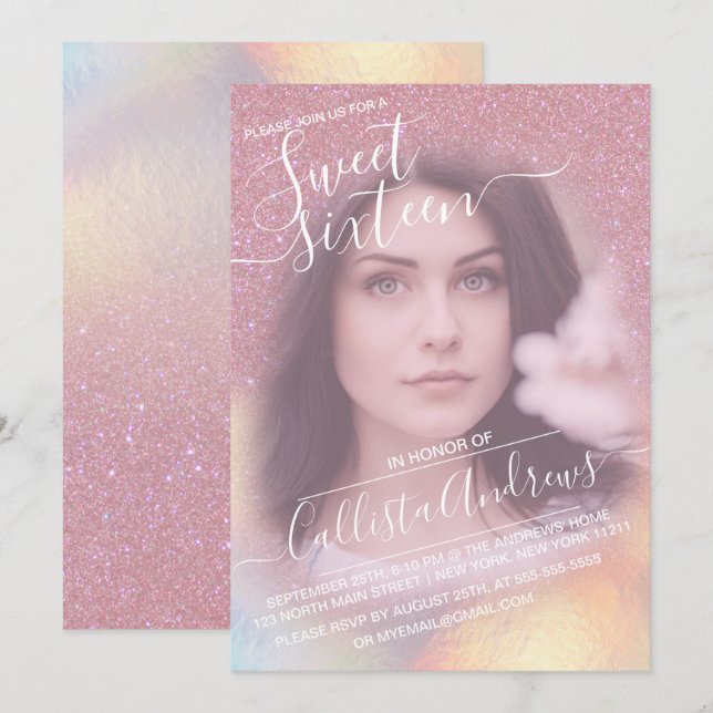 Invitación Dulce Purpurina irlandés Faux Faux Girly 16 (Anverso / Reverso)