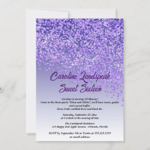 Invitación Dulce Purpurina morado que cae Dieciséis