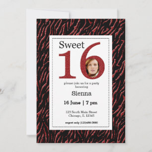 Invitación Dulce purpurina rojo 16 con foto
