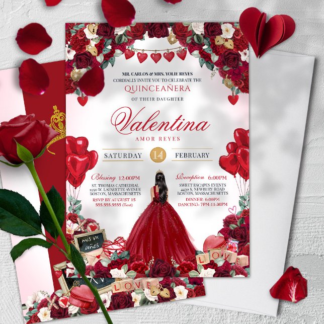 Invitación Dulce Quinceañera de cumpleaños rojo El día de San (Subido por el creador)