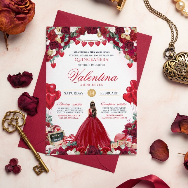 Invitación Dulce Quinceañera de cumpleaños rojo El día de San (Subido por el creador)