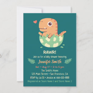 Invitación Dulce Rawr Dinosaurio Sale del Huevo Shower de Beb
