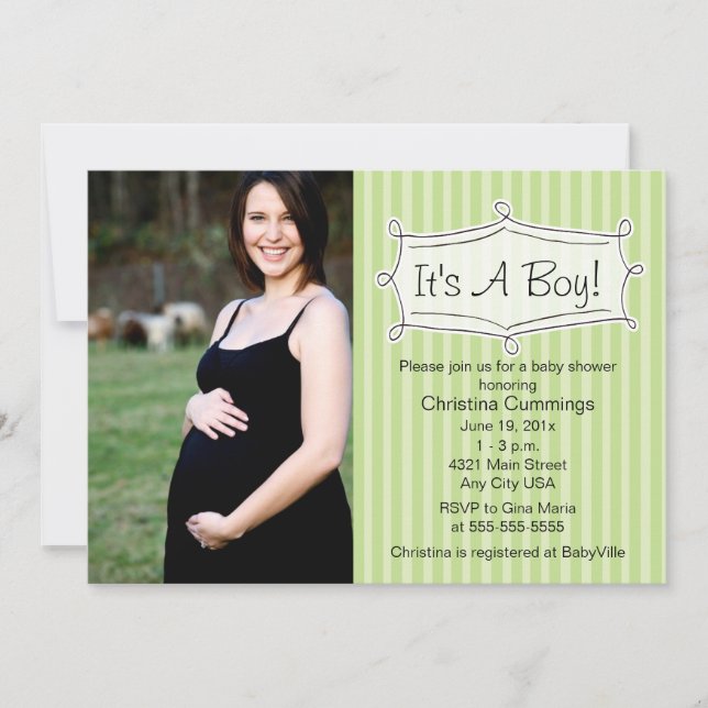 Invitación dulce rayada de la foto de Baby Shower (Anverso)