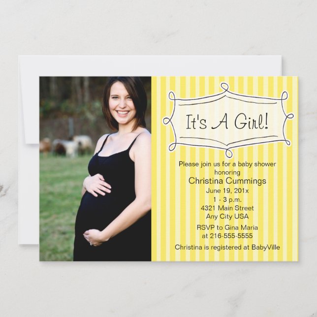 Invitación dulce rayada de la foto de Baby Shower (Anverso)