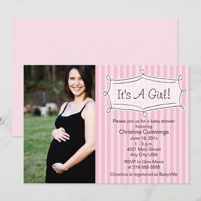 Invitación dulce rayada de la foto de Baby Shower (Anverso / Reverso)