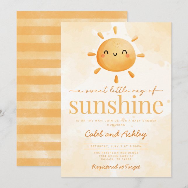 Invitación Dulce rayo de sol Baby Shower (Anverso / Reverso)