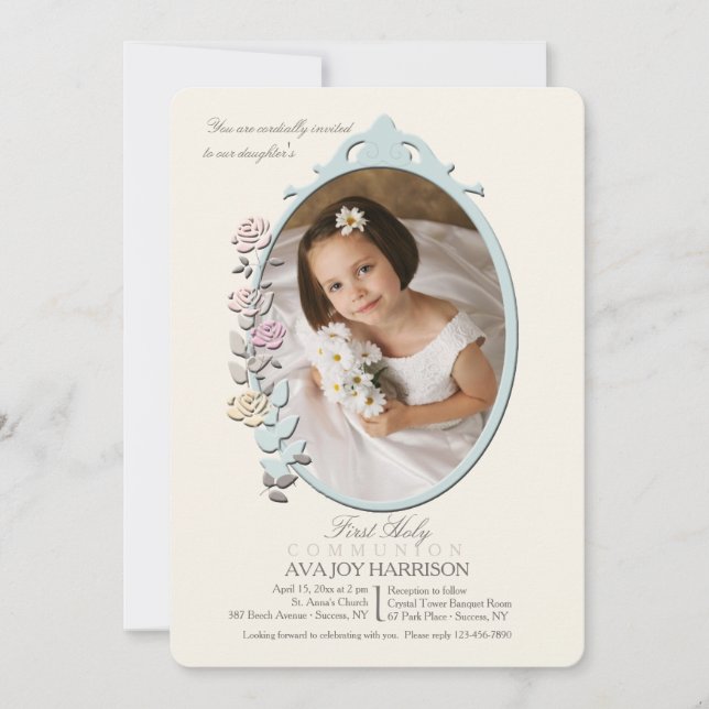 Invitación Dulce Reflexión Foto Primera Comunión Sagrada (Anverso)