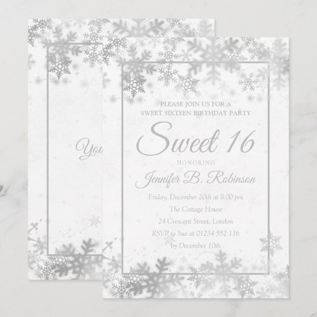 Invitación Dulce Relieve metalizado plateado de cumpleaños 16 (Anverso / Reverso)