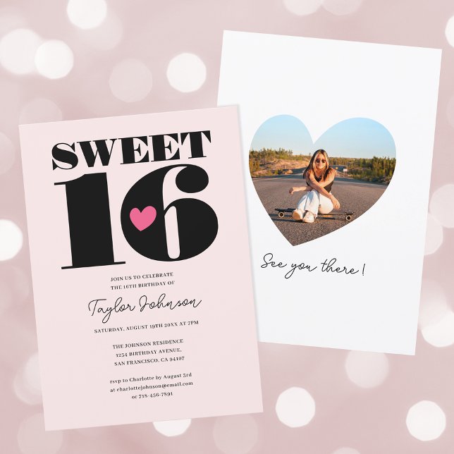 Invitación Dulce Retro Dieciséis Aniversario Foto Rosa (Subido por el creador)