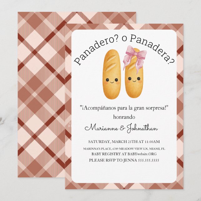 Invitación Dulce Revelación de Bebé Panadero o Panadera  (Anverso / Reverso)