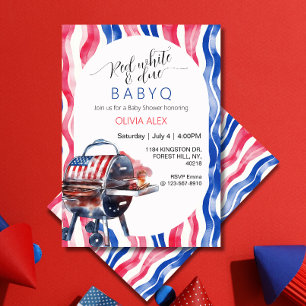 Invitación Dulce rojo blanco y esperado babyq 4 de julio baby
