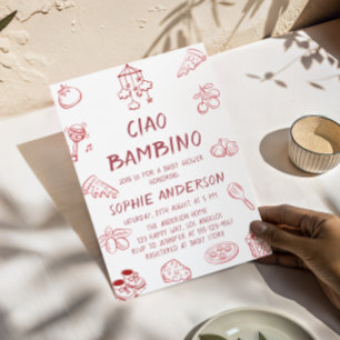 Invitación Dulce Rojo Ciao Bambino Fiesta de Bebé Italiana