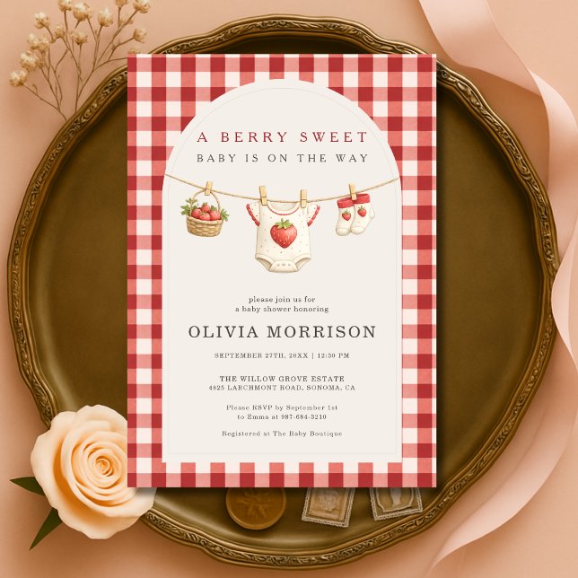 Invitación Dulce Ropa Tendida de Fresa para Baby Shower (Subido por el creador)