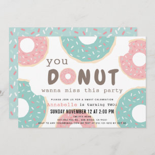 Invitación Dulce Ropa Verde Rosa y Mint Donut Cumpleaños