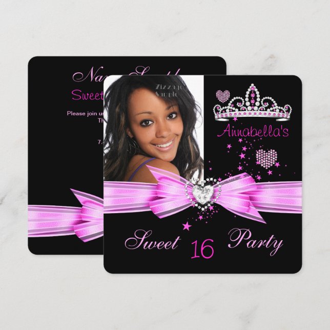 Invitación Dulce rosa 16 cumpleaños Diamante Tiara Foto 2 (Anverso / Reverso)