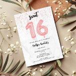 Invitación Dulce Rosa 16 Fiesta de Cumpleaños 16<br><div class="desc">Invitaciones dulces y dulces de 16 cumpleaños en un diseño de 16 globos sobre papel falso de mármol gris. Personalizar con los detalles de su fiesta y envíelos por correo a su familia y amigos invitándolos a celebrar su 16 cumpleaños.</div>