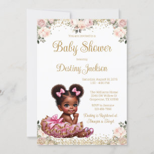 Invitación Dulce Rosa Bebe Tutú Rosa Dorado Baby Shower