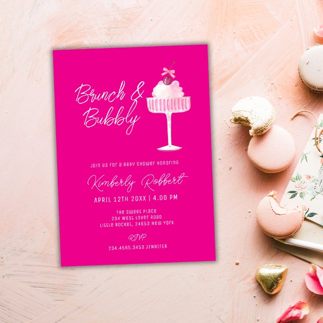 Invitación Dulce rosa Cherry Champagne Brunch Baby Shower (Pink Sweet Cherry Champagne Brunch Baby Shower Invitation)