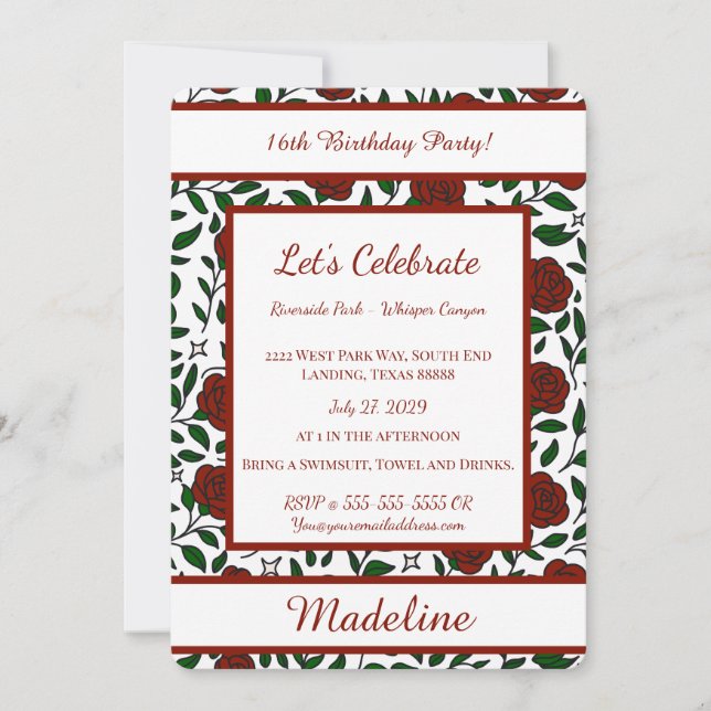 Invitación Dulce Rosa de Cumpleaños Personalizada (Anverso)