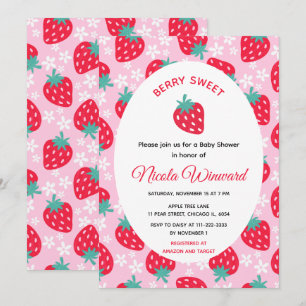 Invitación Dulce Rosa de Fresa para Baby Shower