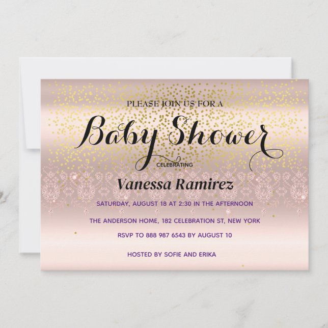 Invitación Dulce rosa de oro regalo de bebé (Anverso)