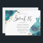 Invitación Dulce Rosa de vestir con salsa de oro y verde azul<br><div class="desc">Vestido verde azulado y oro Sparkle Rosa Dulce 16 Invitación a fiesta de cumpleaños Más elegantes diseños florales de ducha de novia en nuestra tienda!</div>