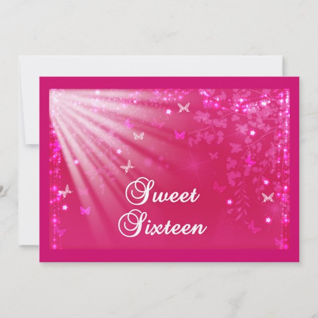 Invitación Dulce Rosa Dieciséis Mariposas y Estrellas (Anverso)