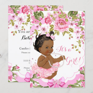 Invitación Dulce Rosa Floral Baby Shower Niña Tutú Étnico