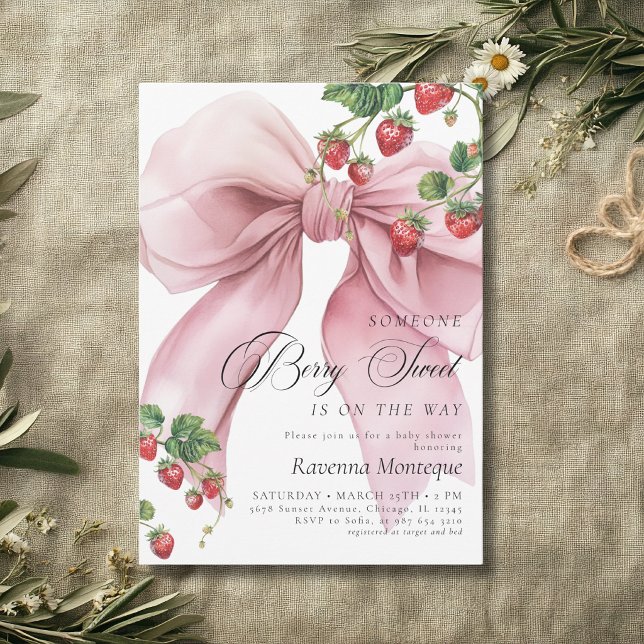 Invitación Dulce Rosa Preppy de Fresa Fiesta de Bebé (Subido por el creador)