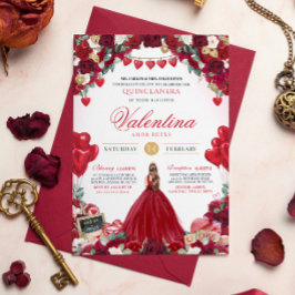 Invitación Dulce rosa rojo 15 Quinceanera de San Valentín