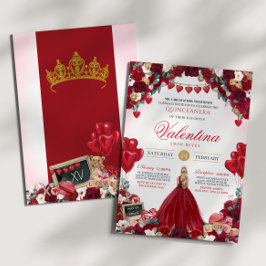 Invitación Dulce rosa rojo 15 Valentines Quinceanera