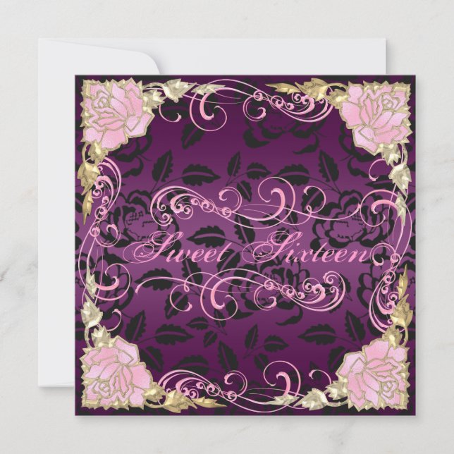 Invitación Dulce rosa Rosa y Swirl Invite a cumplir 16 años (Anverso)