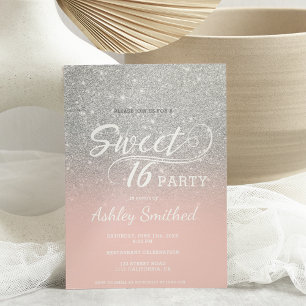 Invitación Dulce rosa rosado oscuro purpurina plateado 16