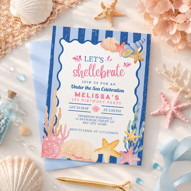 Invitación Dulce Rosa Shellebrate Concha Bajo El Mar  (Subido por el creador)