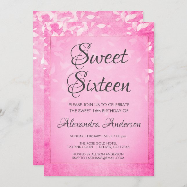 Invitación Dulce rosa y blanco 16 Fiesta de cumpleaños (Anverso / Reverso)