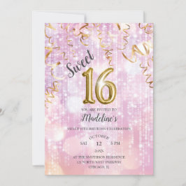 Invitación Dulce rosa y dorado 16 cumpleaños