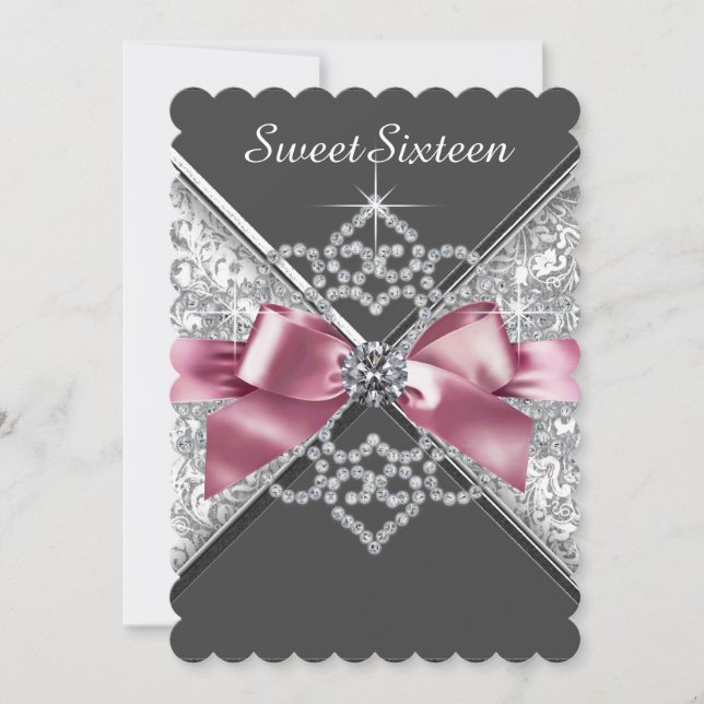 Invitación Dulce rosa y negro 16 fiesta de cumpleaños (Anverso)