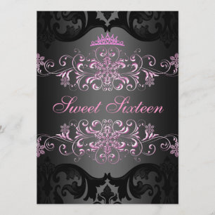 Invitación Dulce rosado16 Elegante Tiara Damask Invite de cum