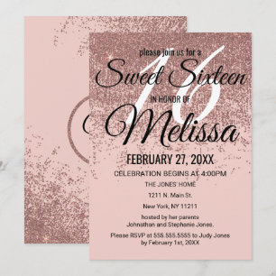 Invitación Dulce rosado 16 de Rubor del oro de las chispas