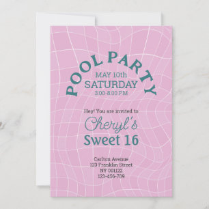 Invitación Dulce rosado 16 Fiesta de piscina de verano Cumple